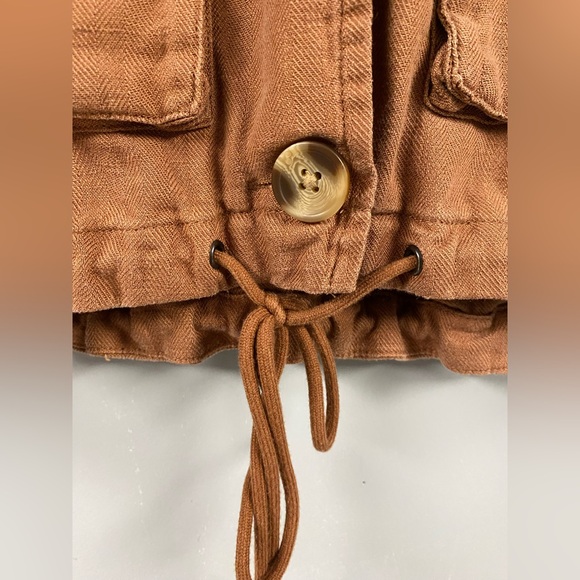 C&C California Women's Linen Blend Bomber Jacket Crop Brown Size Small Cinched - Picture 3 of 8